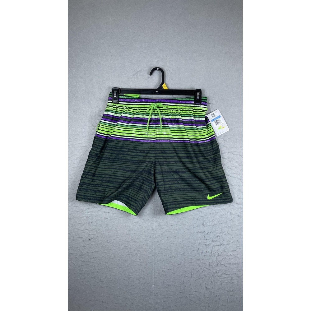 Nike Shorts Mens Medium Green Stripe Swim‎ Trunks Lined Drawstring NESSB465-364